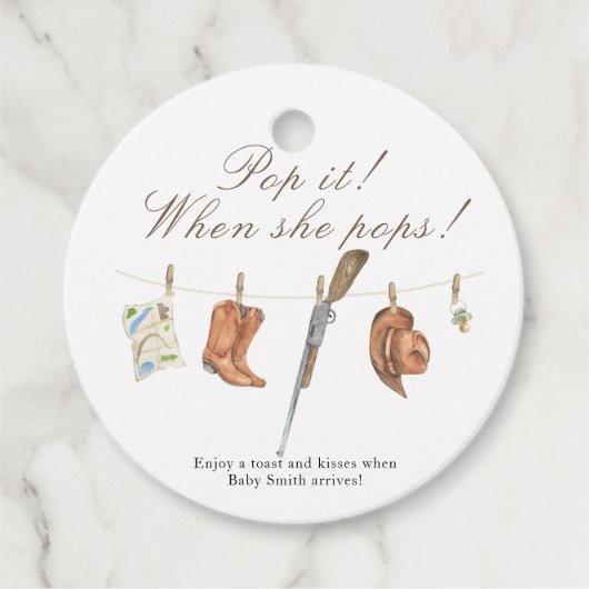 Pop it when she pops! - Hunter Baby shower フェイバータグ (正面)