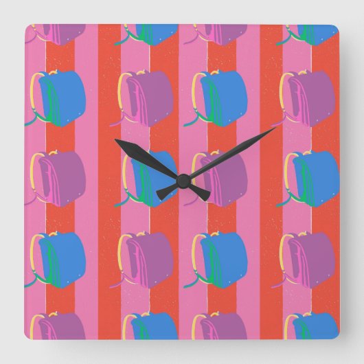 Pop Japanese School Bag スクエア壁時計 (正面)