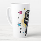 Pop microphone with colorful stars and music notes カフェラテマグ (左アングル)