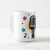Pop microphone with colorful stars and music notes コーヒーマグカップ (正面左)