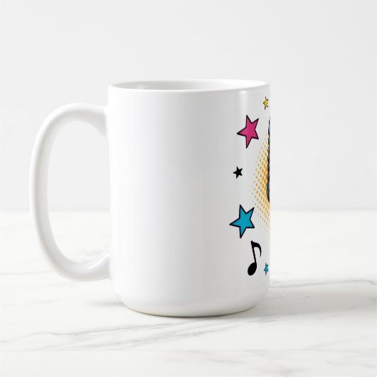 Pop microphone with colorful stars and music notes コーヒーマグカップ (左)