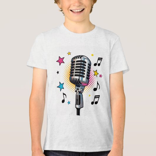Pop microphone with colorful stars and music notes トライブレンドTシャツ (正面)