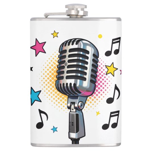 Pop microphone with colorful stars and music notes フラスク (正面)