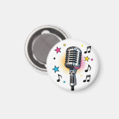 Pop microphone with colorful stars and music notes マグネット (正面/裏面)