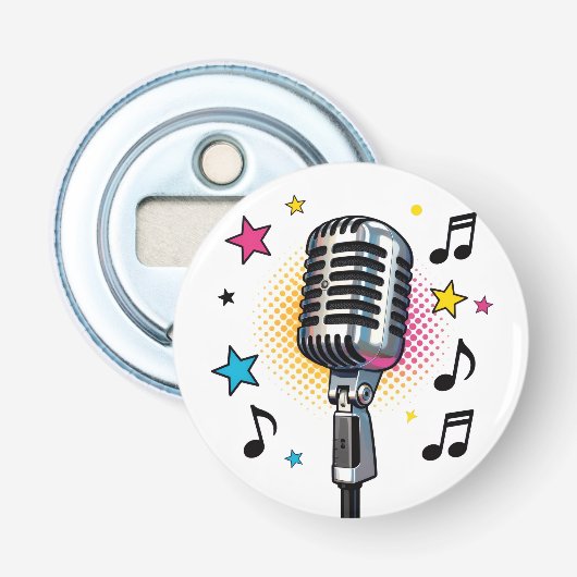Pop microphone with colorful stars and music notes 栓抜き (正面)