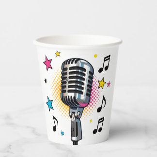 Pop microphone with colorful stars and music notes 紙コップ