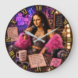 Pop Star Funny Mona Lisa Music Lover Gift ラージ壁時計