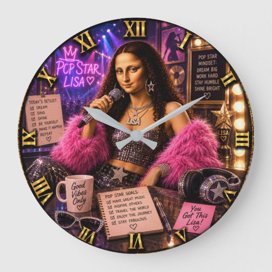 Pop Star Funny Mona Lisa Music Lover Gift ラージ壁時計 (正面)