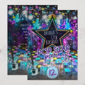 POP STAR PARTY バースデーパーティーの音楽ダンスの招待状 招待状 (正面/裏面)