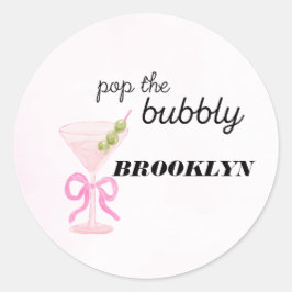 Pop The Bubbly Martini Pink Bridal Sticker ラウンドシール