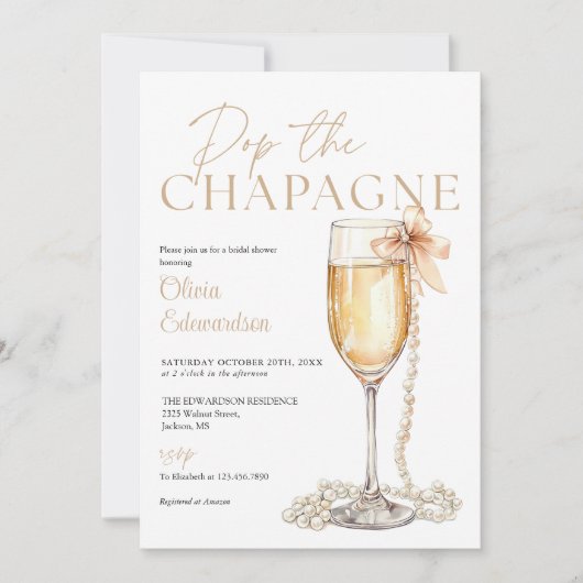 Pop The Champagne Photo QR Code Bridal Shower 招待状 (正面)