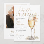 Pop The Champagne Photo QR Code Bridal Shower 招待状 (正面/裏面)