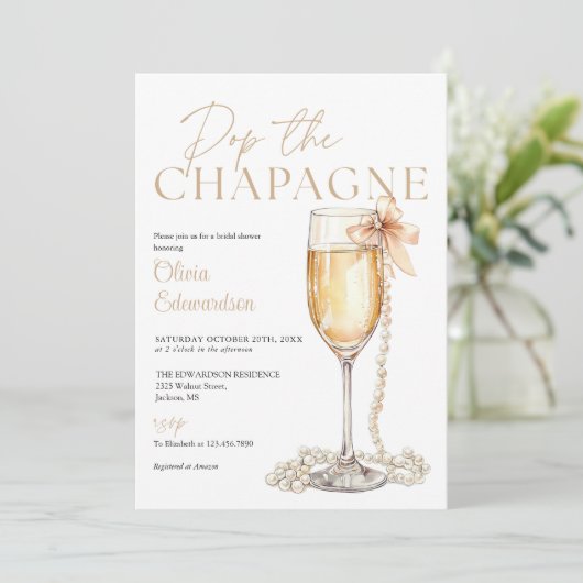 Pop The Champagne QR Code Bridal Shower 招待状 (スタンド正面)