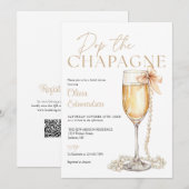 Pop The Champagne QR Code Bridal Shower 招待状 (正面/裏面)