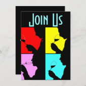 PopArtのワインの試飲のシルエット4のステップ招待状 招待状 (正面/裏面)