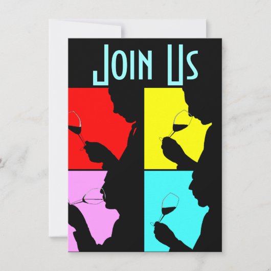 PopArtのワインの試飲のシルエット4のステップ招待状 招待状 (正面)