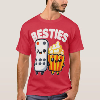 Popcorn And Remote Control Besties Funny Movie fam Tシャツ