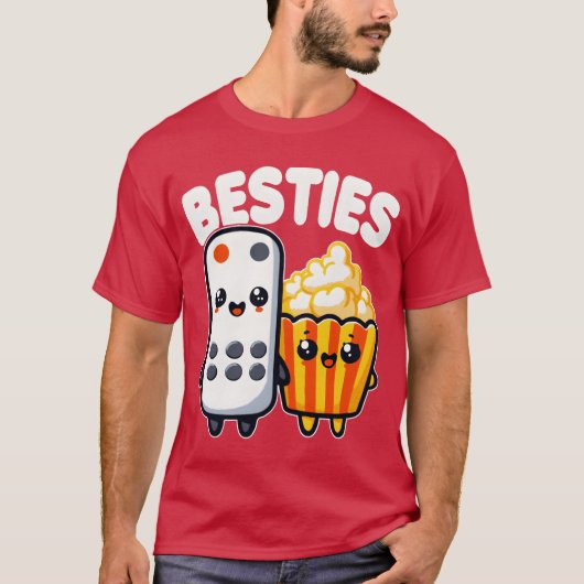 Popcorn And Remote Control Besties Funny Movie fam Tシャツ (正面)