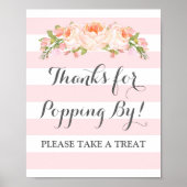Popcorn Bar Sign Pink Flowers Stripes ポスター (正面)