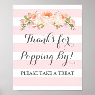Popcorn Bar Sign Pink Flowers Stripes ポスター