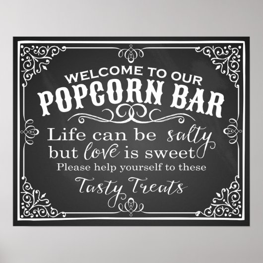 Popcorn Bar wedding sign elegant chalkboard ポスター (正面)