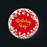 Popcorn Birthday Party Movie Theater 缶バッジ<br><div class="desc">Do you love popcorn!?  Celebrate your next birthday with this adorable movie theater popcorn birthday party theme!  The popcorn kernels are tossed and fun with red blue or yellow!  Great for kids,  children and teens as well as adult birthdays!</div>