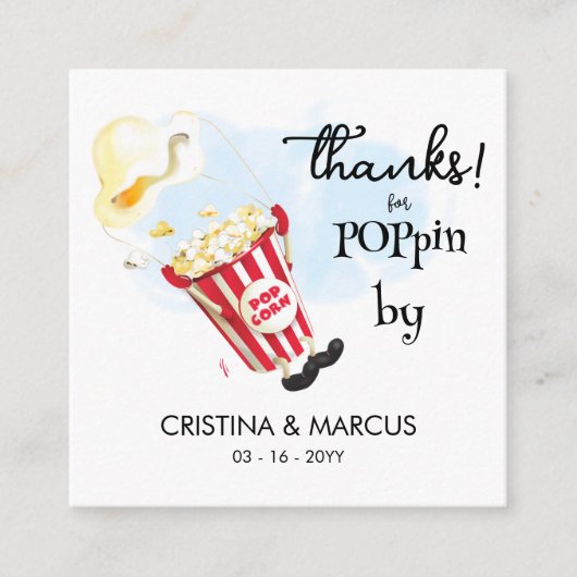  Popcorn Favor Card Thanks for Poppin By スクエア名刺 (正面)