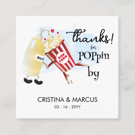 Popcorn Favor Card Thanks for Poppin By スクエア名刺 (正面)