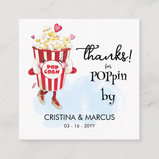  Popcorn Favor Card Thanks for Poppin By スクエア名刺 (正面)