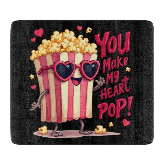 Popcorn Heart Pop Valentine Design カッティングボード (正面)