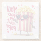 Popcorn Heart Pop Valentine Design ガラスコースター (裏面)