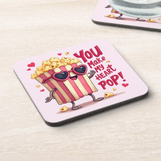 Popcorn Heart Pop Valentine Design コースター (左側)