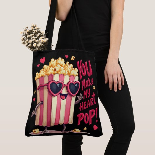 Popcorn Heart Pop Valentine Design トートバッグ (クローズアップ)