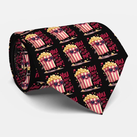 Popcorn Heart Pop Valentine Design ネクタイ (ロール)