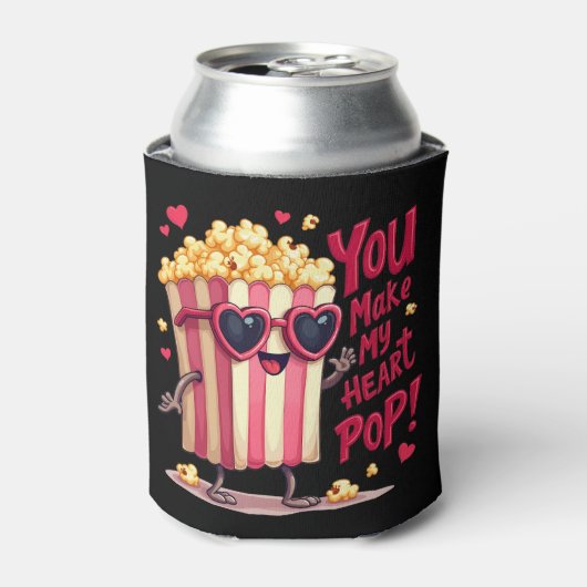 Popcorn Heart Pop Valentine Design 缶クーラー (缶正面)