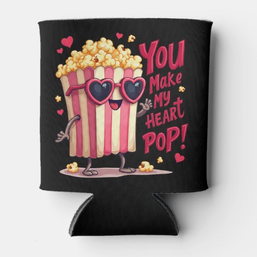 Popcorn Heart Pop Valentine Design 缶クーラー (正面)