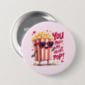 Popcorn Heart Pop Valentine Design 缶バッジ (正面&裏面)