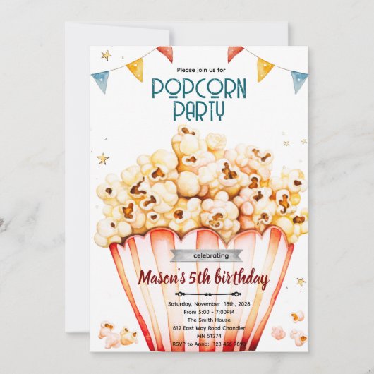Popcorn party theme invitation 招待状 (正面)