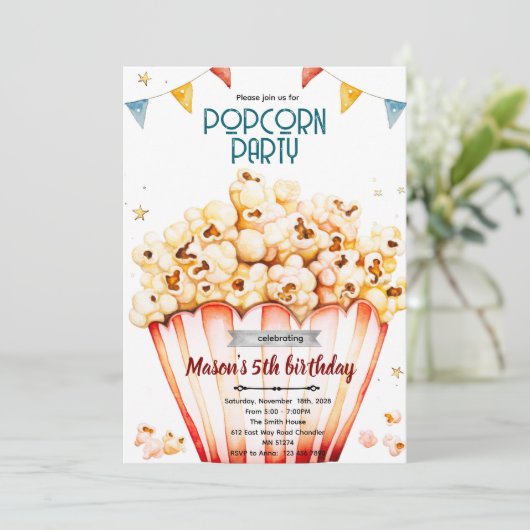 Popcorn party theme invitation 招待状 (スタンド正面)