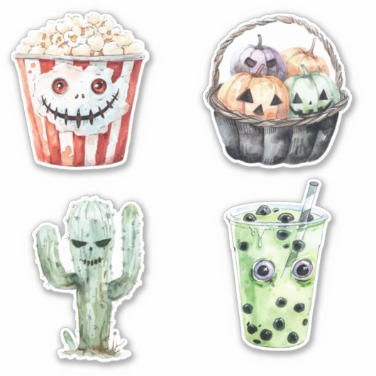 Popcorn Pumpkins Cactus Halloween シール (正面)