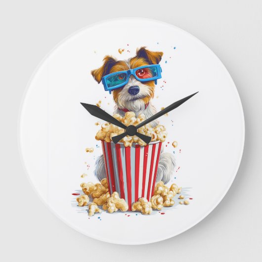 Popcorn Pup � Movie Night Dog ラージ壁時計 (正面)