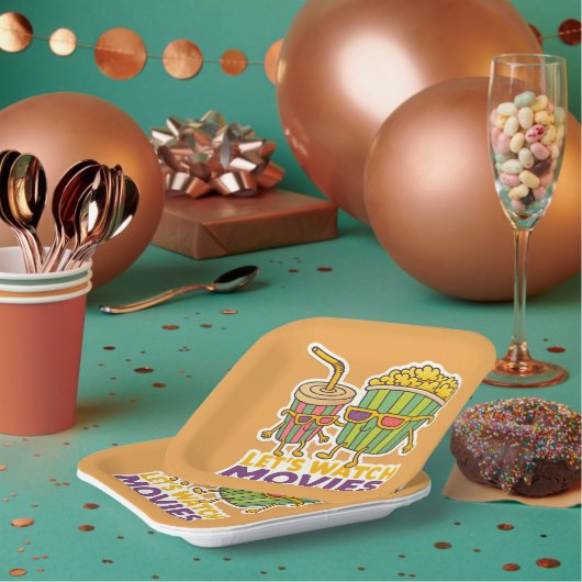 Popcorn & Soda Duo – Movie Night Vibes ペーパープレート (複数)