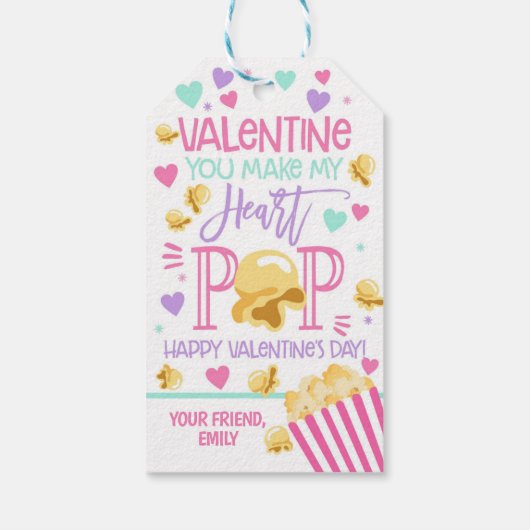 Popcorn Valentineあなたが私のハートポップ・アートのメッセージカード ギフトタグ (裏面)