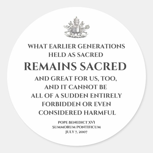 Pope Benedict Summorum Pontificum Quote Sticker ラウンドシール (正面)