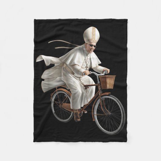 Pope Riding Bike Bicycle Catholic Church Bible Scr フリースブランケット (正面)