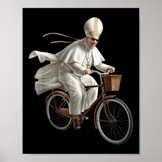 Pope Riding Bike Bicycle Catholic Church Bible Scr ポスター (正面)