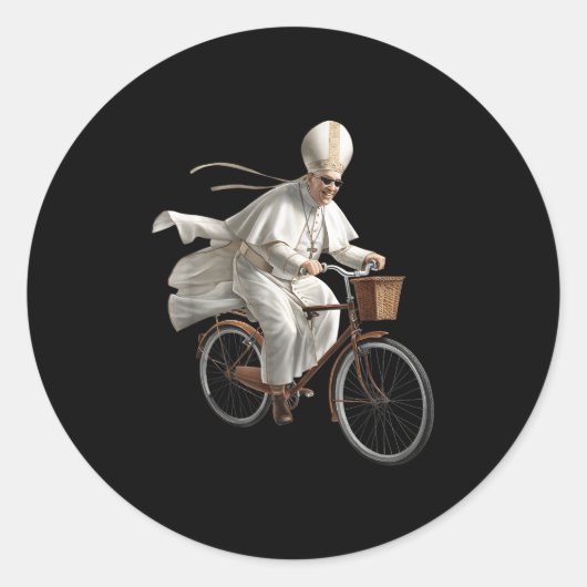 Pope Riding Bike Bicycle Catholic Church Bible Scr ラウンドシール (正面)