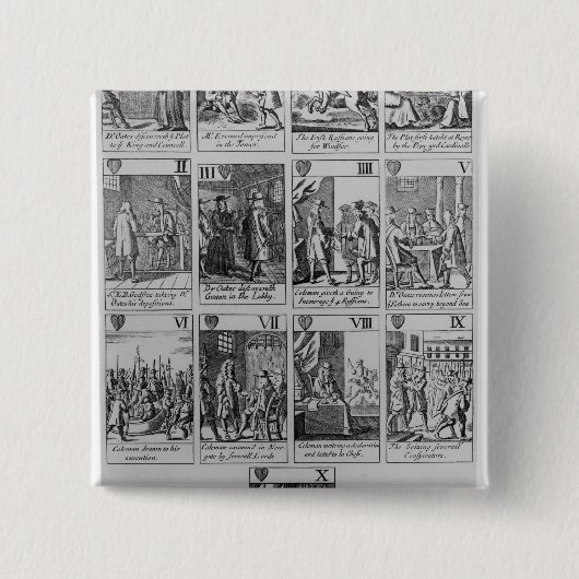 「Popish Plotを説明するハートのスーツ 缶バッジ (正面)