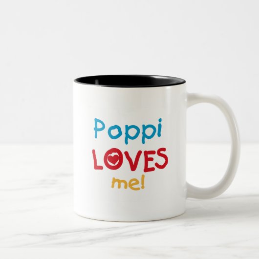 Poppiが私のTシャツとギフトを大好き ツートーンマグカップ (右)
