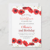 Poppies 2nd Second Birthday Girl Red Floral  招待状 (正面)